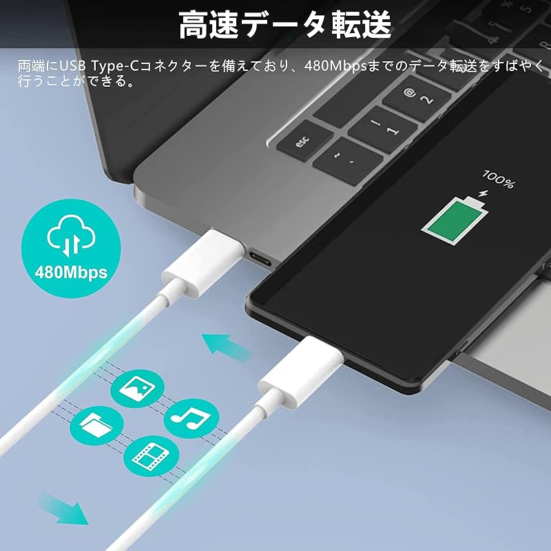 USB Type C к кабелю (Комплект из 2 шт., 1м) [PD-совместимый 100 Вт/5 А быстрая зарядка] Popolier C-кабель типа C для быстрой зарядки Кабель совместим с моделями типа C