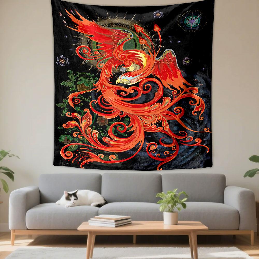 Phoenix Decorative Tapestry Wall Hanging, Mythical Bird Art, Wall Decor for Bedroom Living Room Dorm