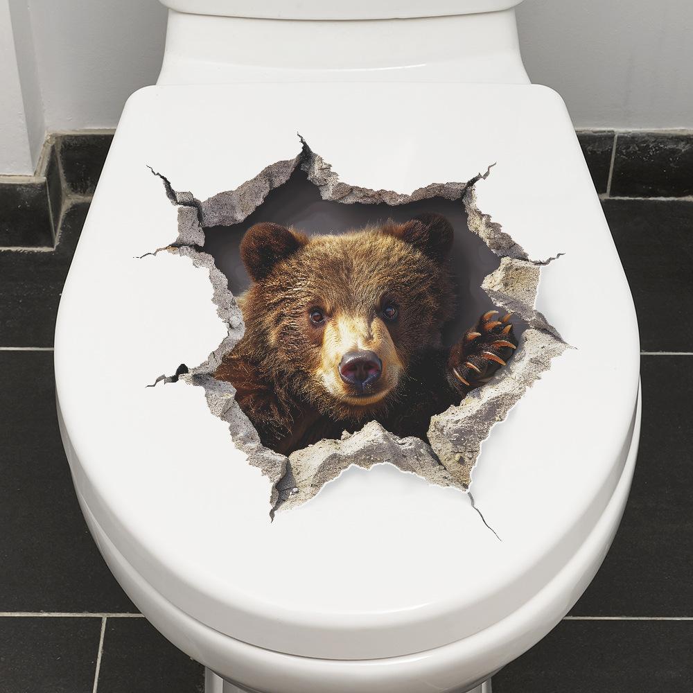 Fun-m226 Мультфильм Дыра Бурый Медведь Ванная Комната Туалет Туалет с Домашним Фоном Украшения Наклейки Самоклеящиеся