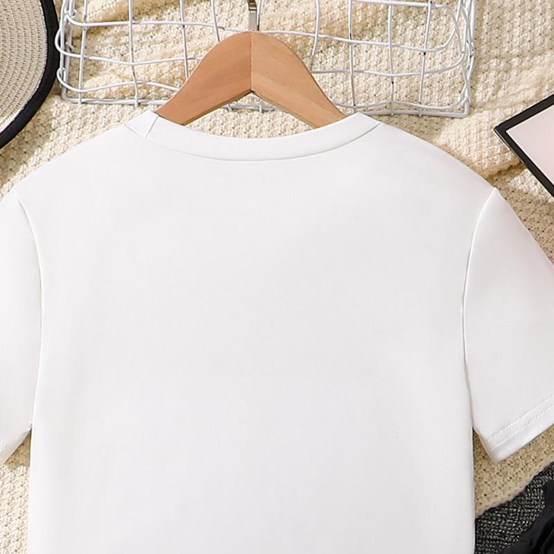 Комплект детской одежды для девочек 2025 г. Летняя белая футболка с коротким рукавом и черные юбки, комплект из 2 предметов, повседневный наряд