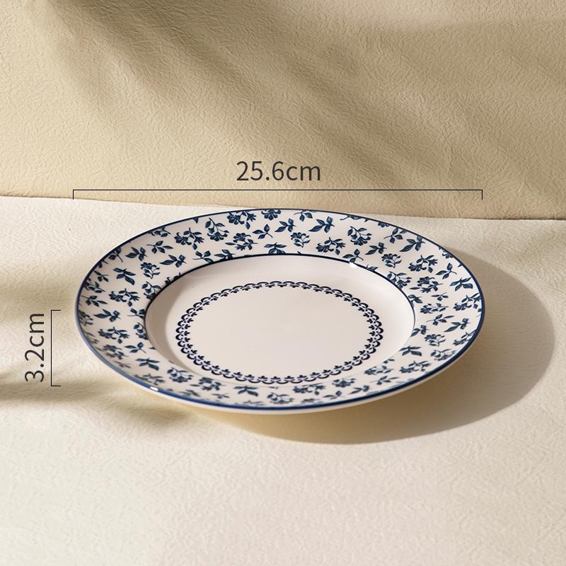 Ретро Синие Цветы Керамическая Тарелка Свет Роскошь Романтический Ресторан Вкусные Паста Стейк Тарелки Домашний Завтрак Фрукты Салат Тарелка