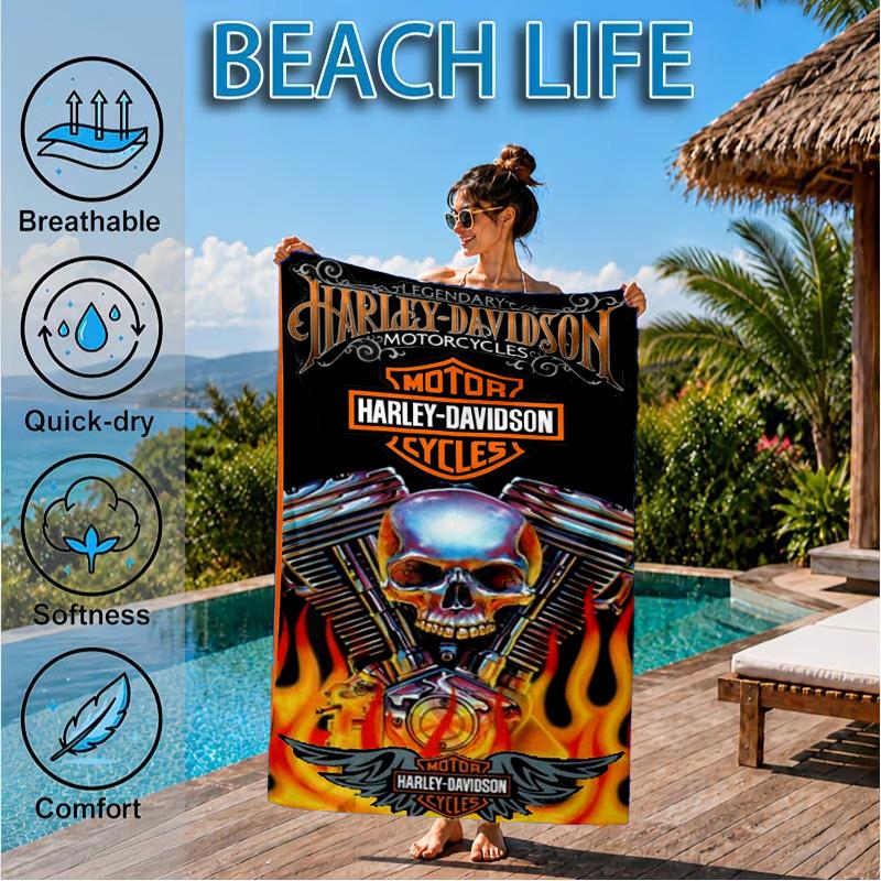Harley-davidson Motorcycle Artwork Beach Towel, Quick-drying, Easy to Care for, Suitable for Both Fitness and Beach Vacations,Sports Essential