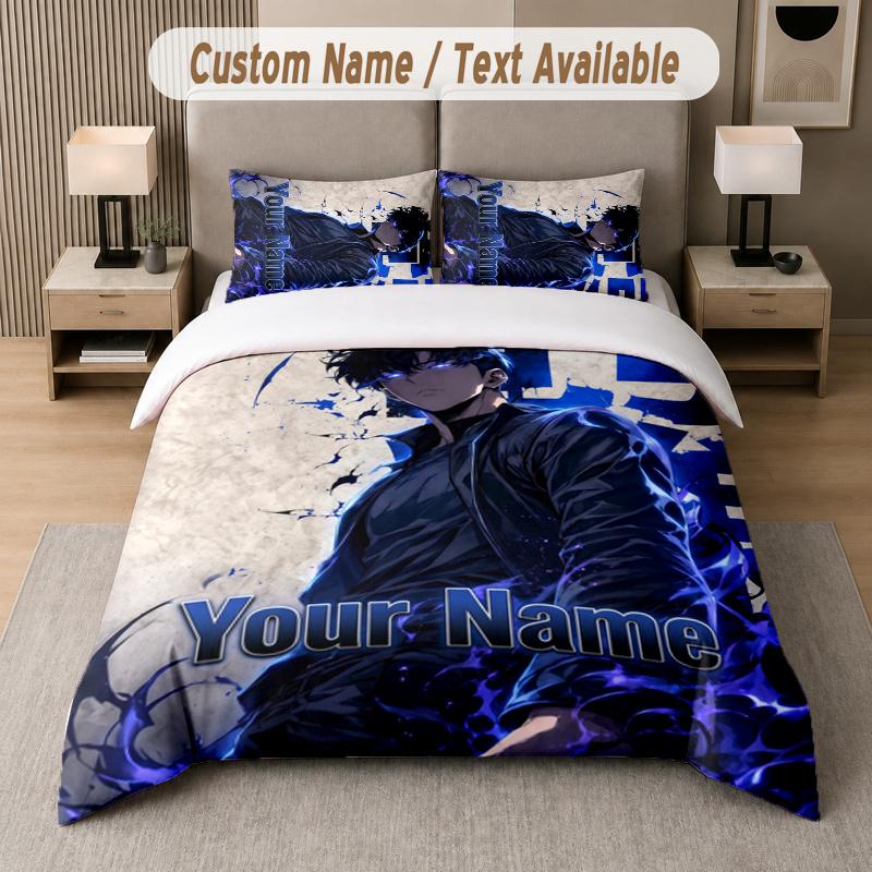Custom Name Solo Leveling 3Pcs Duvet Cover Set Personalized Text Bedding Pillowcases Bedroom