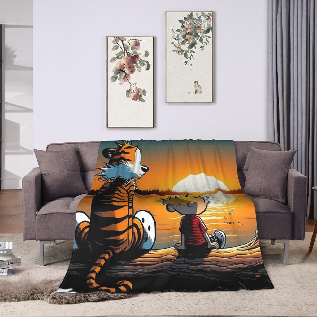 Calvined and Hobbes sunset Blanket Quality Warm Soft  Throw Blanket Winter Picnic Outdoor Fluffy Bedspread