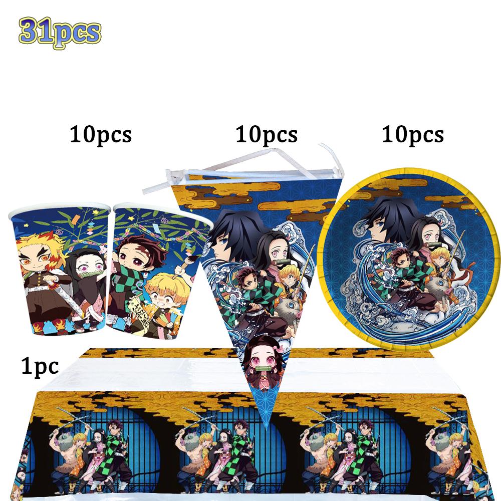 Kimetu No Yaiba Kids Birthday Party Decoration Tableware Paper Cups Plates Napkins Demon Slayer Theme Baby Shower Boys Supplies