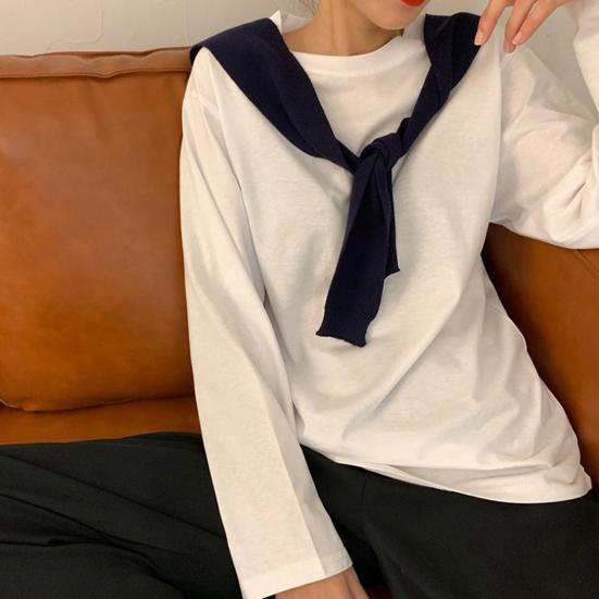 Женская нижняя рубашка с круглым вырезом, однотонная, с длинными рукавами, универсальная