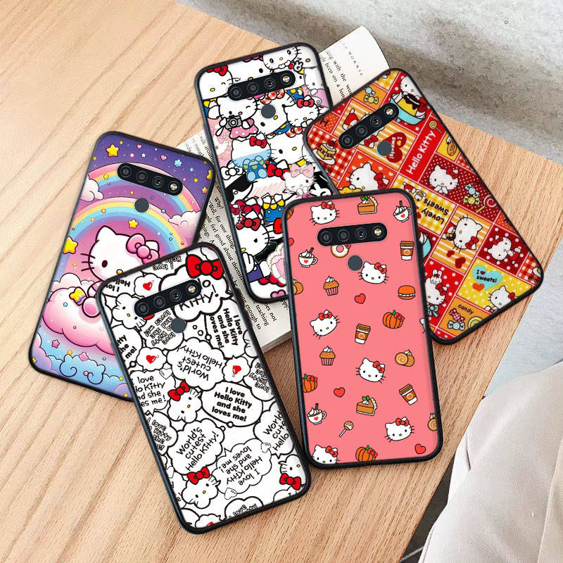 AH33 Милый черный чехол Hello Kitty для Samsung Note 20 Lite S24 Ultra S23 S22 A05 A06 A11 A71 A15 A16 A13 A24 A25 A33 A52 A53 M55 M35 Sofe Cover