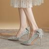 -B French Crystal Bow High Heels Socialite Temperament Banquet Show He Sequined Bridal Bridesmaid Shoes