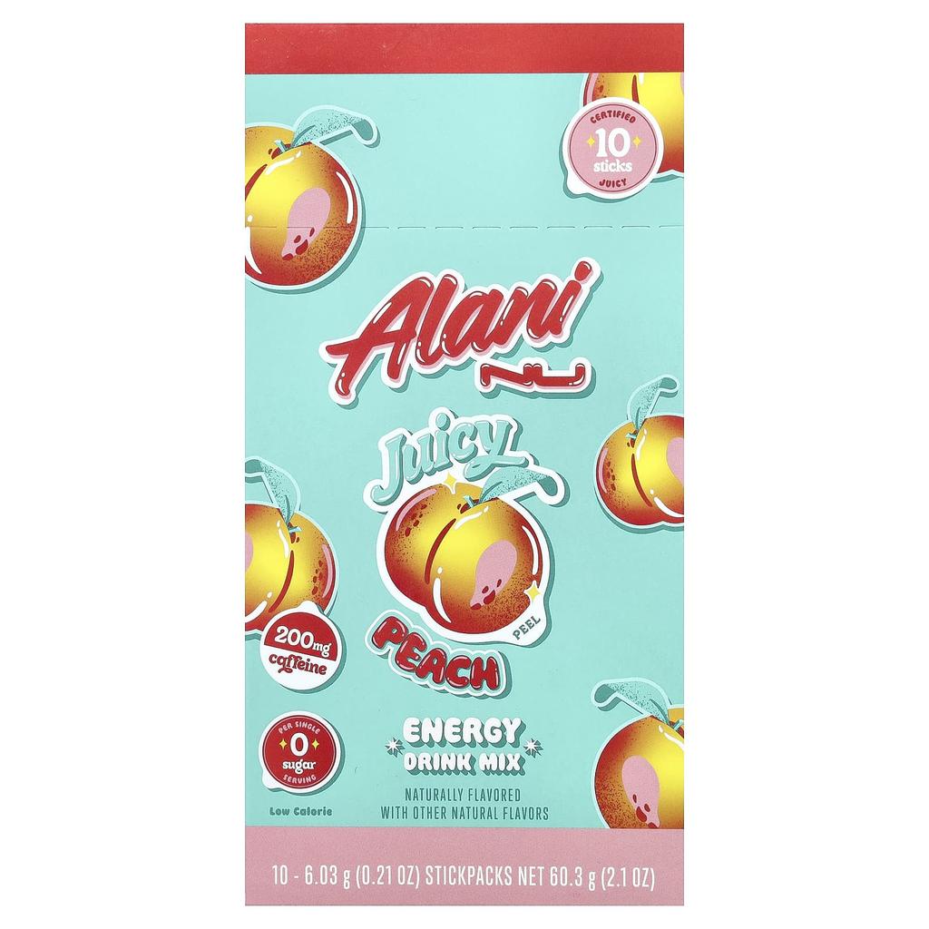 Alani Nu, Смесь для энергетического напитка, Сочный персик, 10 стиков, 6,03 г (0,21 унции) Каждый