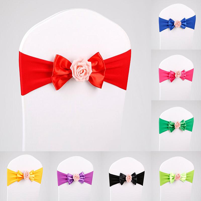 1PC Stretch Chair Bands Bowknot Flower Chair Sashes Banquet Event Decor Wedding Party Supplies