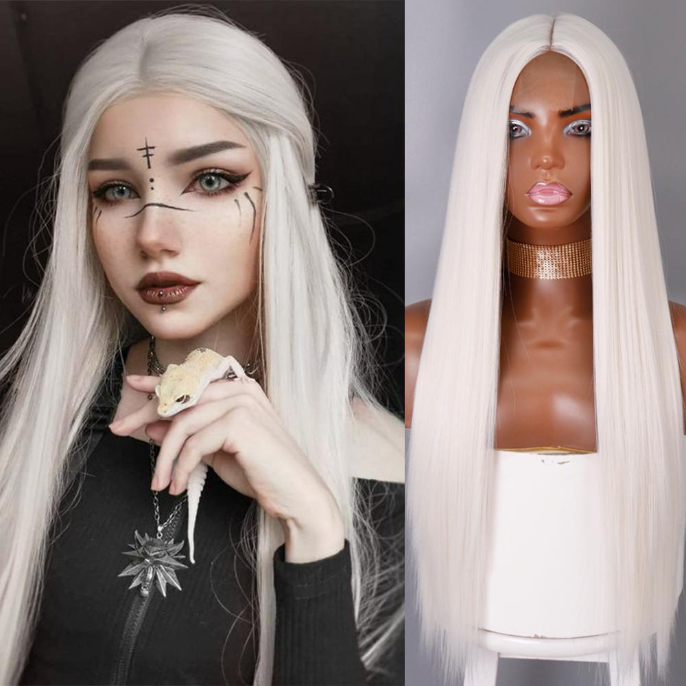 MISS WIG Synthetic Wigs for Women Long Straight Blonde Wig Without Bangs Front Lace Heat Resistant Fiber Long Straight Wig