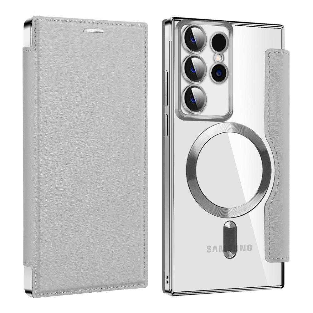 Подходит для Samsung S25Ultra Гальванизированный Магнитный Чехол-книжка Кожаный Чехол, Чехол для телефона S25EDGE, Чехол с карманом для карт и защитной пленкой для объектива