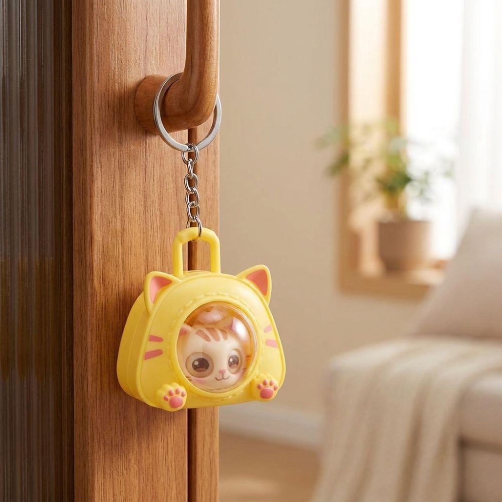 Cartoon Eye Changing Cat Bag Keychain Funny Capsule Cat Key Chain Cat Kitten Toy Office Desktop