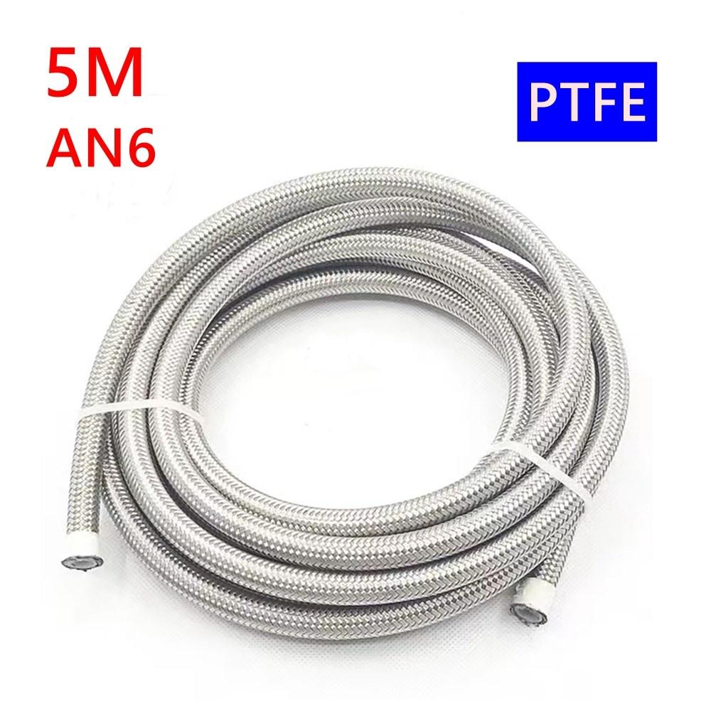 5M PTFE Universal Racing Hose AN4-AN12 Stainless Steel Braided Brake Hose Fuel Oil Line Oil Cooler Car Hose Pipe Black Silver