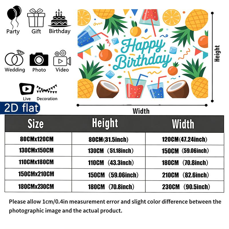 Birthday Party Gifts Tropical Polyester Fabric Banner, Multicolor Polyester Backdrop for Wall Hanging Decor