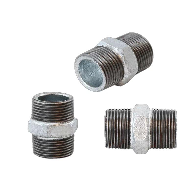 Galvanized Dual-Ended Hex Nipple Connector, Malleable Iron Pipe Fitting, Equal & Variable Diameter Options