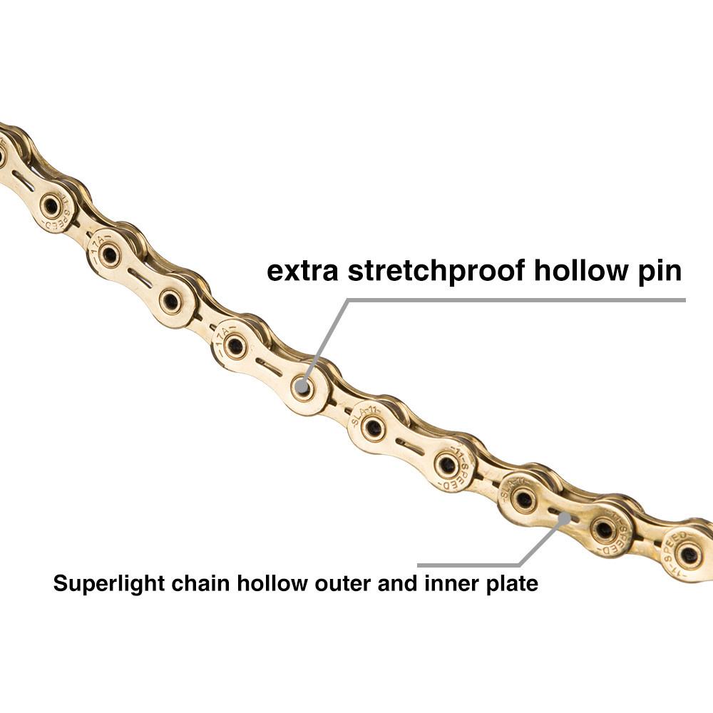 1pc Bicycle 11 Speed SLR Chain Gold Full Hollow 116 Links For Mountain Road Bike