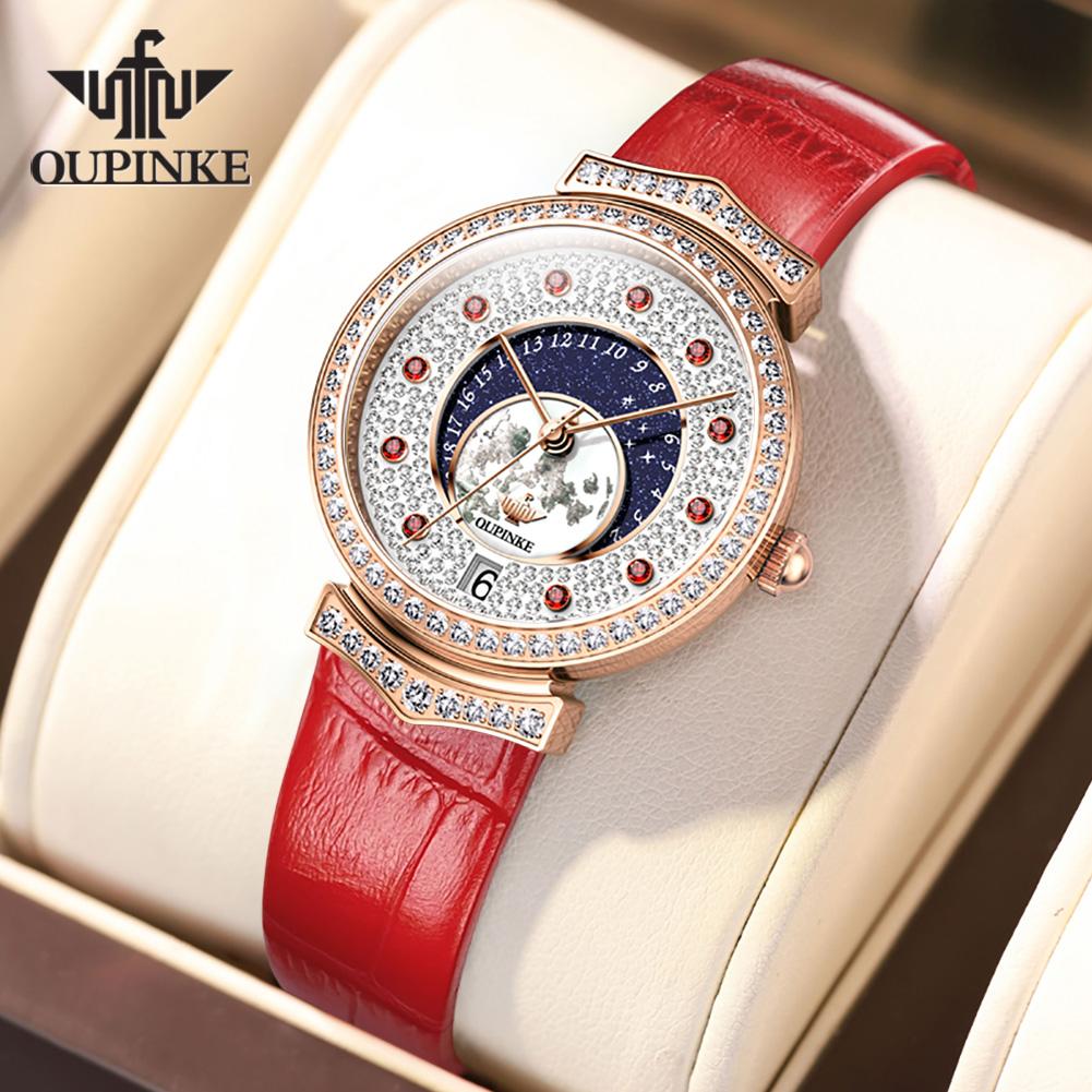 OUPINKE 3218 Women's Watch Fashion Luxury Diamond Calendar Quartz Watch For Women Deep Waterproof Original Dress Hand Clock