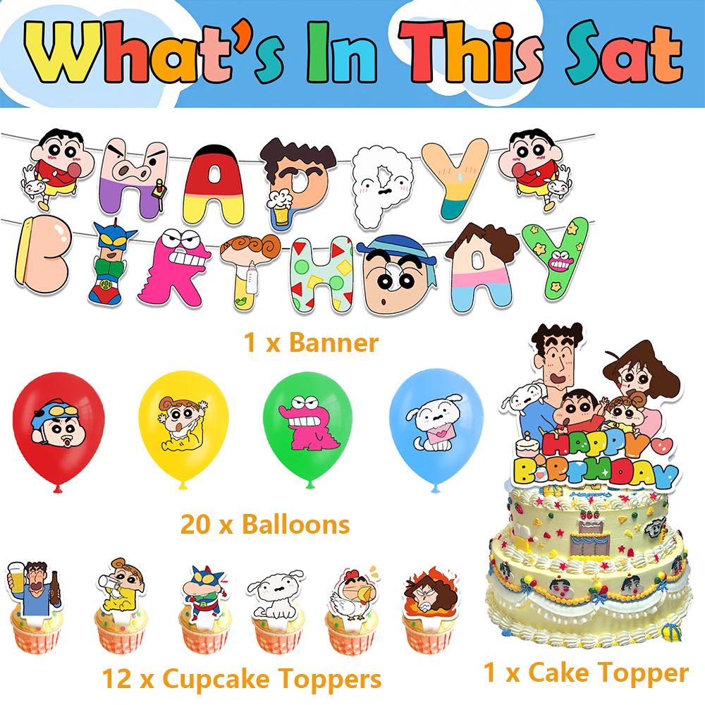 34 шт. принадлежностей для вечеринки «Крейян Син-чан», включая баннер, топперы для торта, воздушные шары