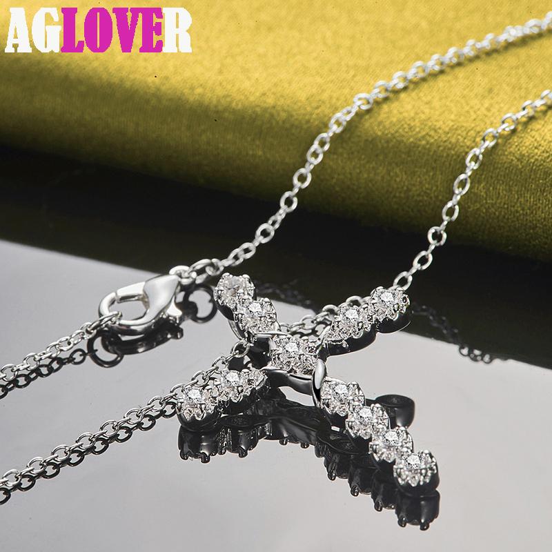 Ювелирные изделия из стерлингового серебра 925 пробы с белым цирконом AAA и крестом