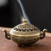 Yousheng Mini Incense Coil Burner Chinese Style Vintage Hollow Dual-ears Three-Legged Zinc Alloy Incense Cone Holder Home Office Desktop Decoration
