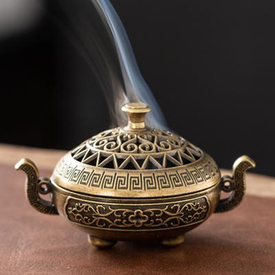 Мини-курильница Yousheng в китайском стиле, винтажная полая, с двумя ушками, трехногая, из цинкового сплава, держатель для благовоний, украшение для домашнего офиса и рабочего стола
