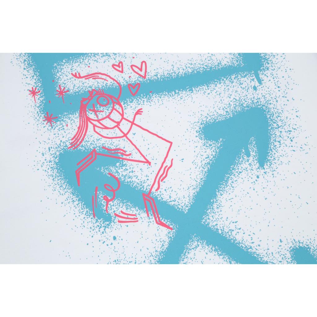 Off-White 2025 Лето Новинка Синий смайлик граффити нарисованные от руки буквы большой логотип принт Классическая футболка с коротким рукавом Парная футболка