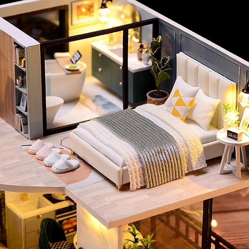 Кукольный домик Набор 3D Деревянный Мини Кукольный домик Сборка Здание с Набором Мебели Игрушки Детский Подарок на День рождения 3D Пазл Ручная работа