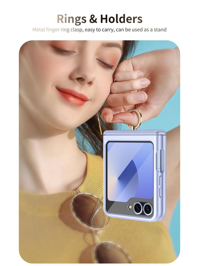 Противоударный чехол для телефона Samsung Z Flip7/6/5 с кольцом-подставкой на 4/3 пальца и пленкой с полным покрытием