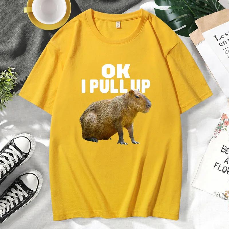 OK I PULL UP Capybara Printed Clothing T-Shirt Men Vintage T Shirt Casual Anime Top Tees T Shirt Women Graphic Tee