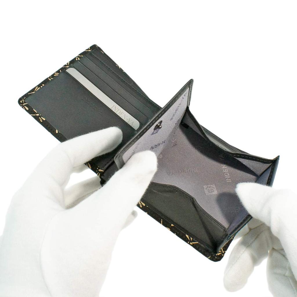 Кошелек Inden, складной кошелек, купюра S Box, кошелек для монет, кожа оленя, черный с белым лаком, узор стрекозы [Indenya] 2008-11-008