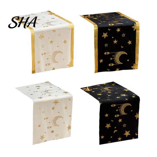 Party Table Decorations Eid Mubarak Runner, Ramadan Gold Moon Stars Tablecloth, Islamic Happy Modern Dressing Holiday Rectangular Cloth for