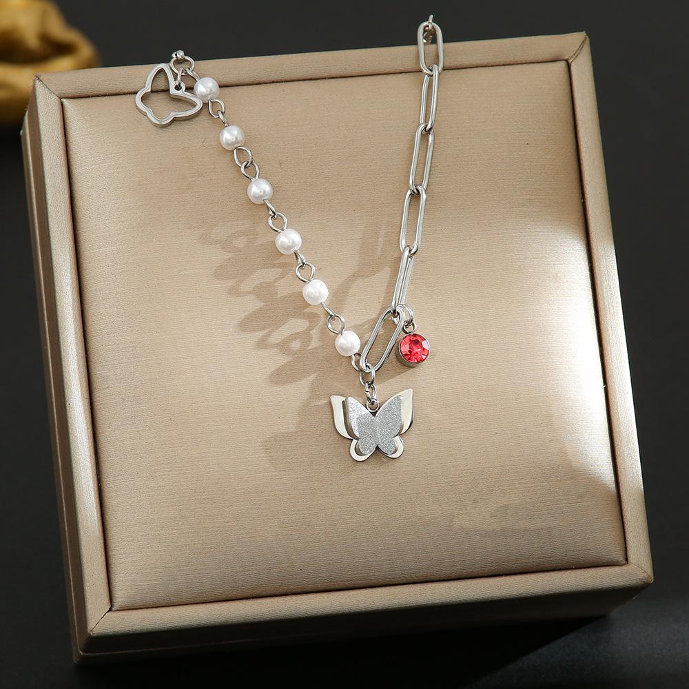 Korean Butterfly Tassel Luxury Diamond Titanium Steel Necklace - Women's Versatile Clavicle Jewelry