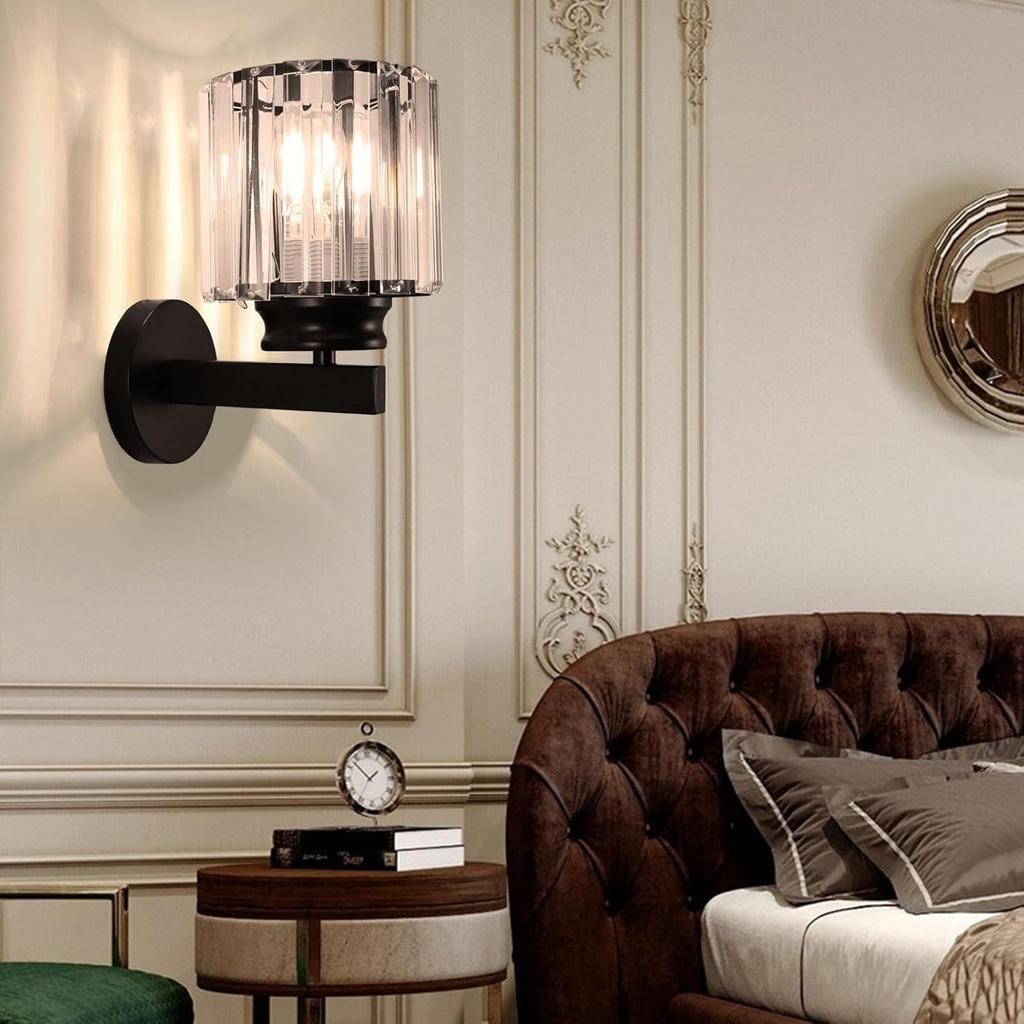 Современные настенные светильники, набор из 2 штук, E27 Черные серебристые хрустальные настенные бра, настенные осветительные приборы для спален, гостиной, коридора, прихожей, лестницы
