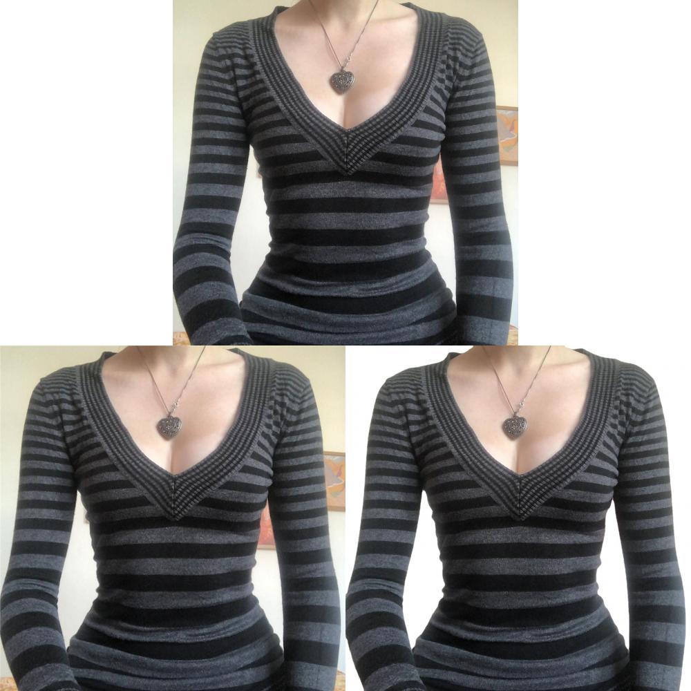 Striped Womens V Neck Knit Sweater With Long Sleeves For Street Style