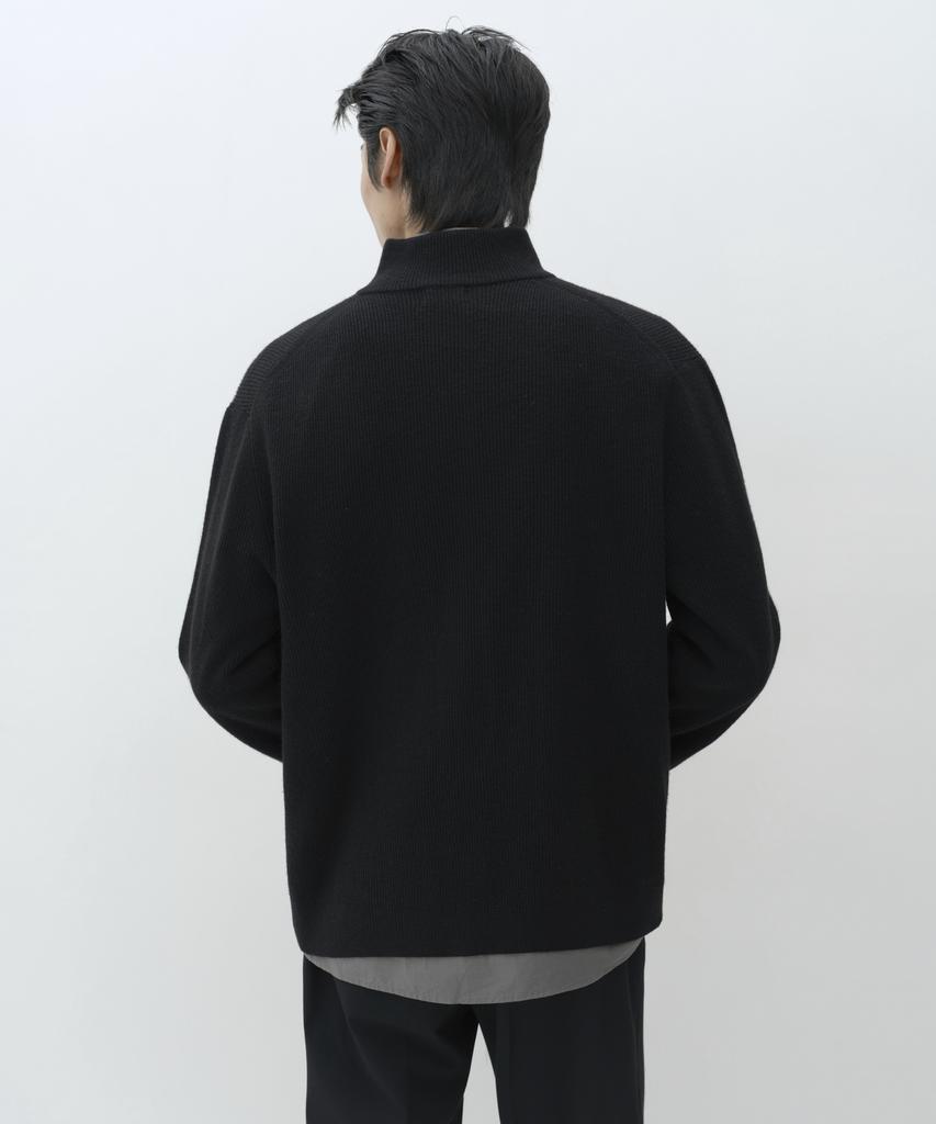 MUSINSA STANDARD [Victoria Wool] Minimal Ribbed Quarter Zip Sweater [Black]