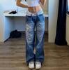 Women Mid-Waist Straight Pants Street Hipster Irregular Personalized Printed Jeans Plus Size