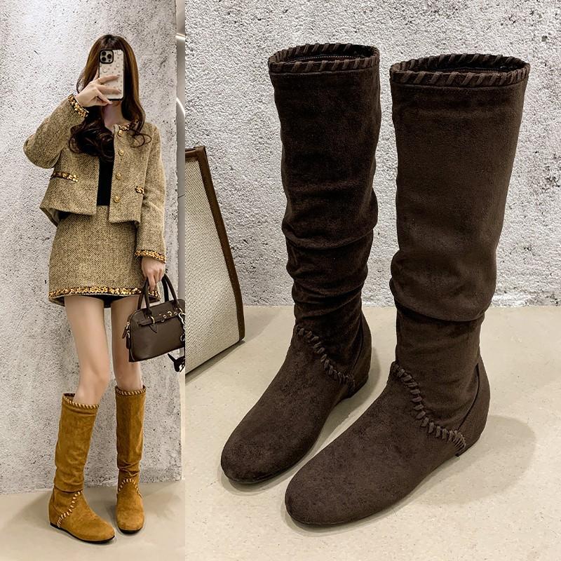 Maillard Western Cowboy Boots Women's New Autumn and Winter Retro Inner Heightening Flat-bottomed High Knight Boots