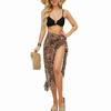 Women Beach Sarongs Sheer Waist Tie Sun Protection Large Coverage Ruffle Hem Swimsuit Wrap Cover Up Leopard Print Free