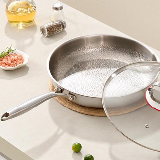 Titanium Frying Pan with Lid Scratch-Resistant Skillet Non-Stick Hammered Cookware for Gas Electric Induction Stoves Healthy Cooking Essential