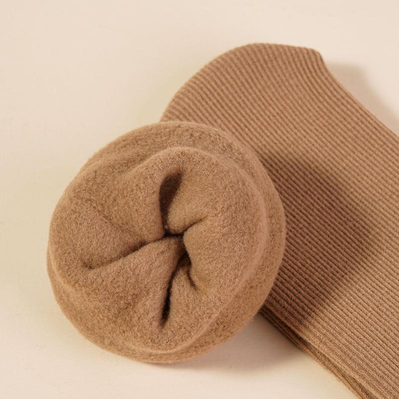 Зимние Утепленные Плюшевые Теплые Носки Женские Однотонные Хлопковые Носки Землистые Тона Простые Носки Средней Длины