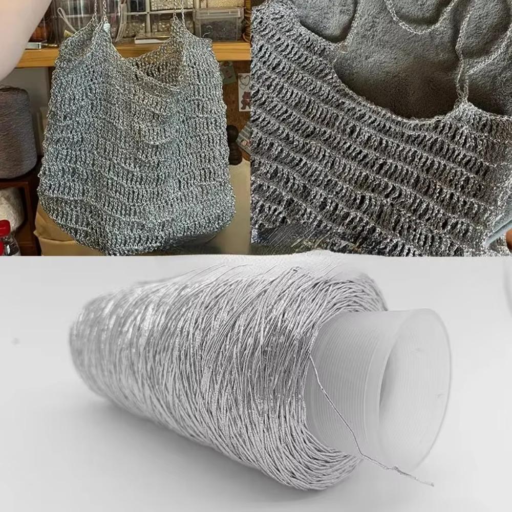 Новая серебряная пряжа ручной работы, популярная, того же стиля, плетеная, маленькая, серебряная сумка, плетеная, с сердечником, крючком, 200 г, 1 клубок пряжи