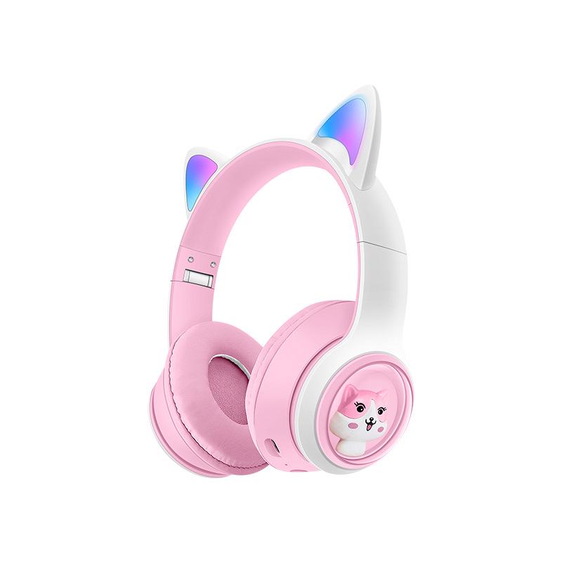 AKZ-07 Мультяшные Bluetooth-наушники с RGB-ушками кошки и мощным басом