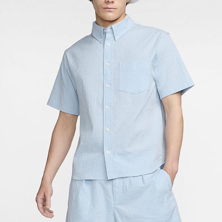 Nike Life Single Button Comfortable Universal Casual Soft Short Sleeve Shirt Men Shirts Light-Military-Blue FN3223-440