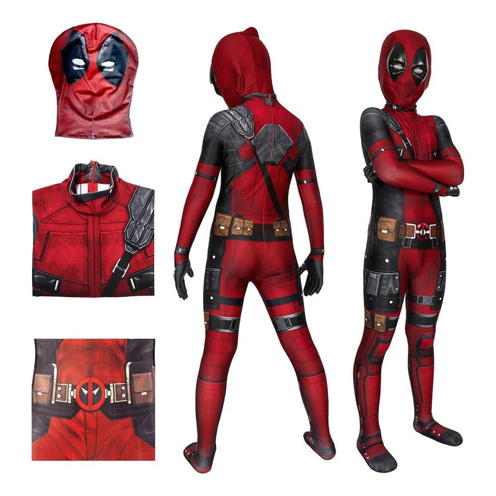 Kids Deadpool Costume Cosplay Set Bodysuit with Mask Halloween Theme Party Role Play 110cm