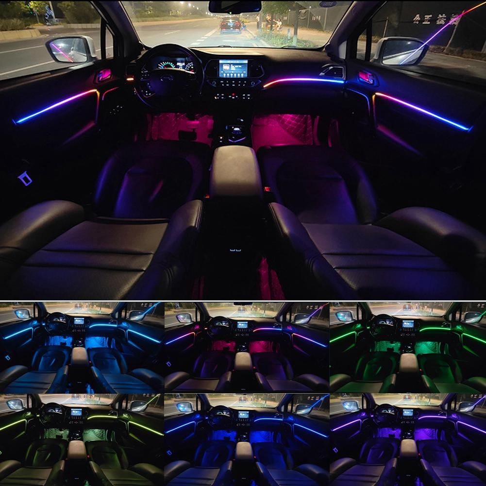 6 в 1 светодиодная RGB-полоса для салона автомобиля, приборной панели, двери, атмосферные лампы, звуковое приложение, активный комплект освещения для ног под землей