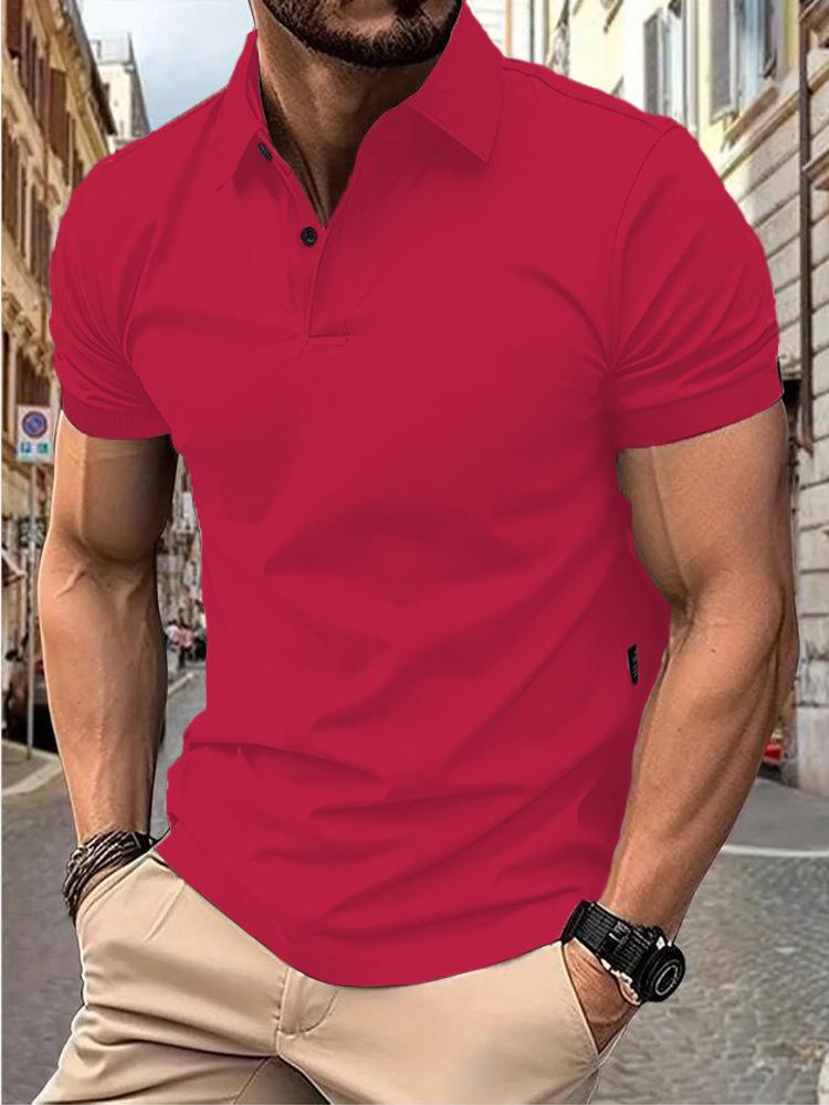 Мужские облегающие однотонные летние топы с коротким рукавом - Европейская и американская мода