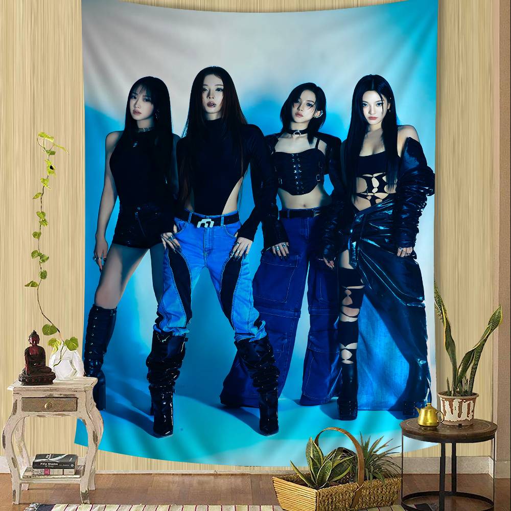 Kpop AAespa Cartoon Tapestry Art Science Fiction Room Home Decor Wall Hanging Sheets