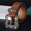 Богемный кожаный ремень с цветочной гравировкой, бирюзовый декор, пряжка, ковбойские деревенские ремни для женщин, женские ремни