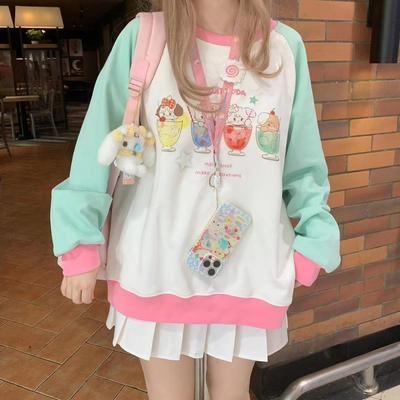 Y2k Harajuku Kawaii милая толстовка для женщин японская мода лоскутное толстовка с рисунком и принтом в консервативном стиле женская новинка